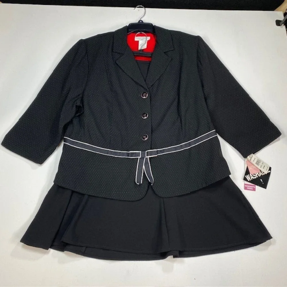 Womens 20W Black Pin Dot‎ Jacket Dress Set 2pc Washable NEW Lady Dorby